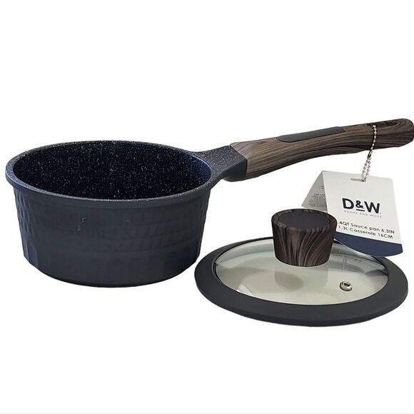 D&W Premium Cookware 6.3in Saucepan Casserole with Lid Charcoal Aluminum 1.4QT - Picture 5 of 15